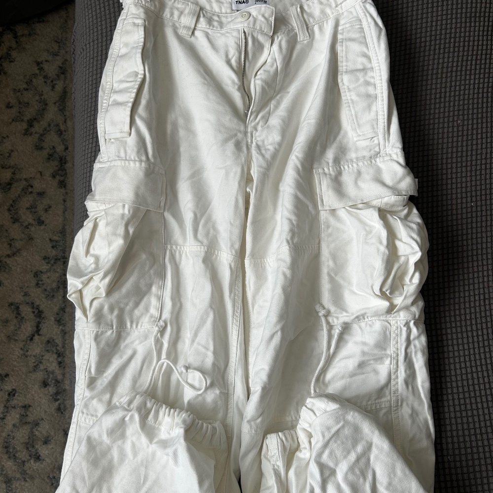 Aritzia TNA White Wide Leg Cargo Pants